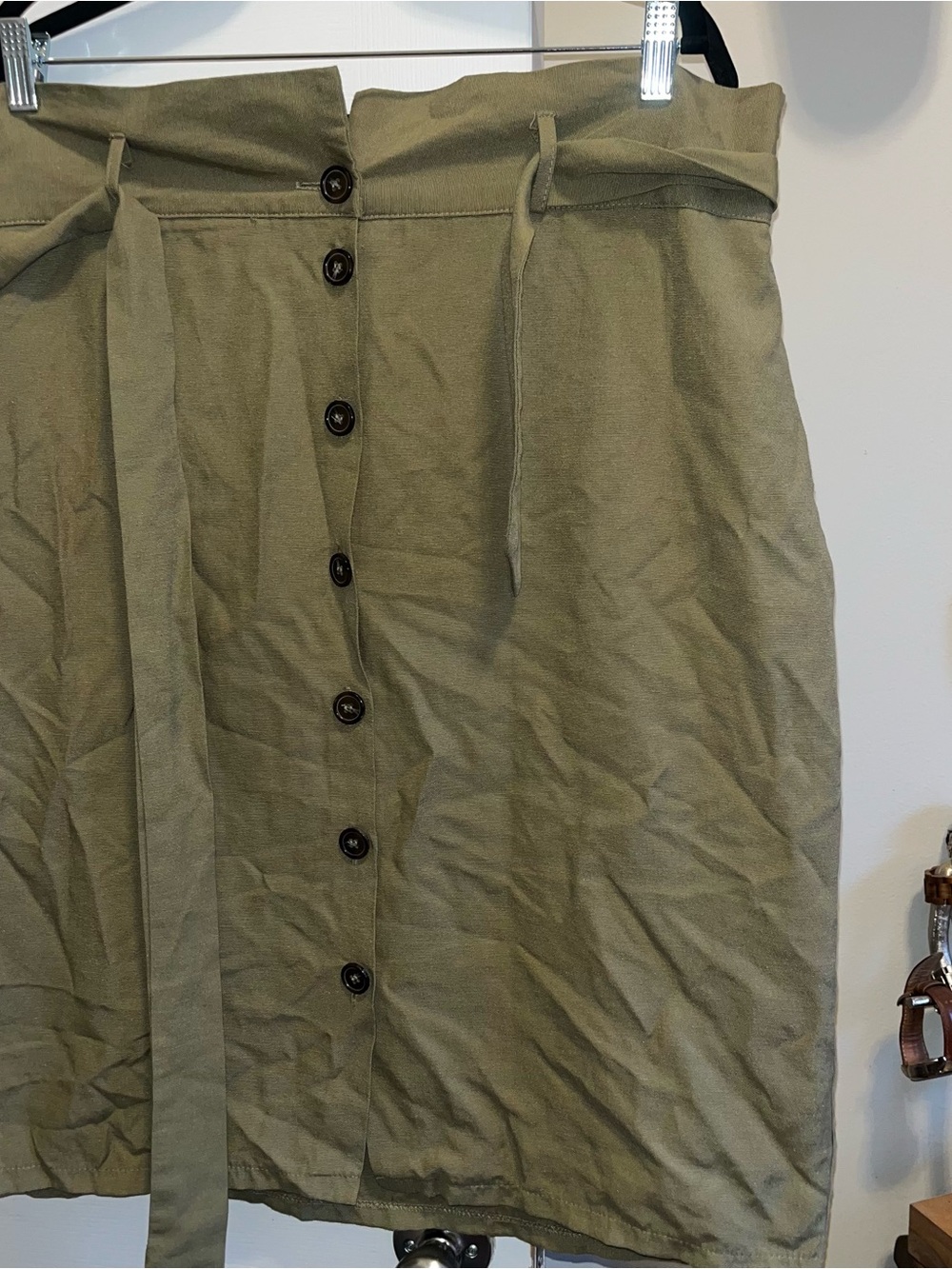 Primark Olive Green Button-Down Midi Skirt with Tie